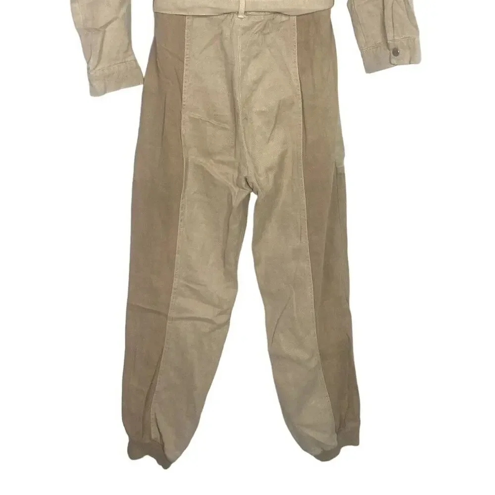 Zara Junior Cuffed Jumpsuit Belted Long Sleeve Pockets One piece 13-14 Tan Beige